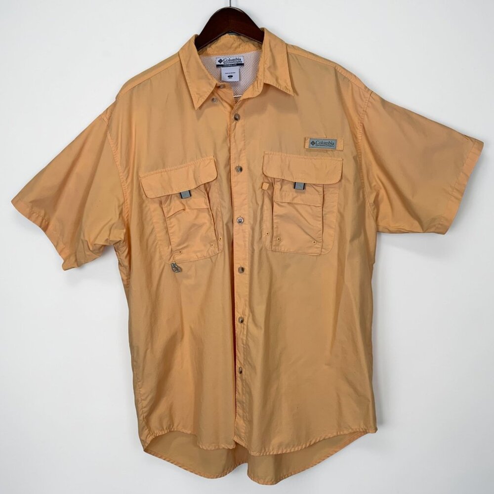 Columbia PFG Fishing Shirt Mens Large Short Sleeve Vented Orange